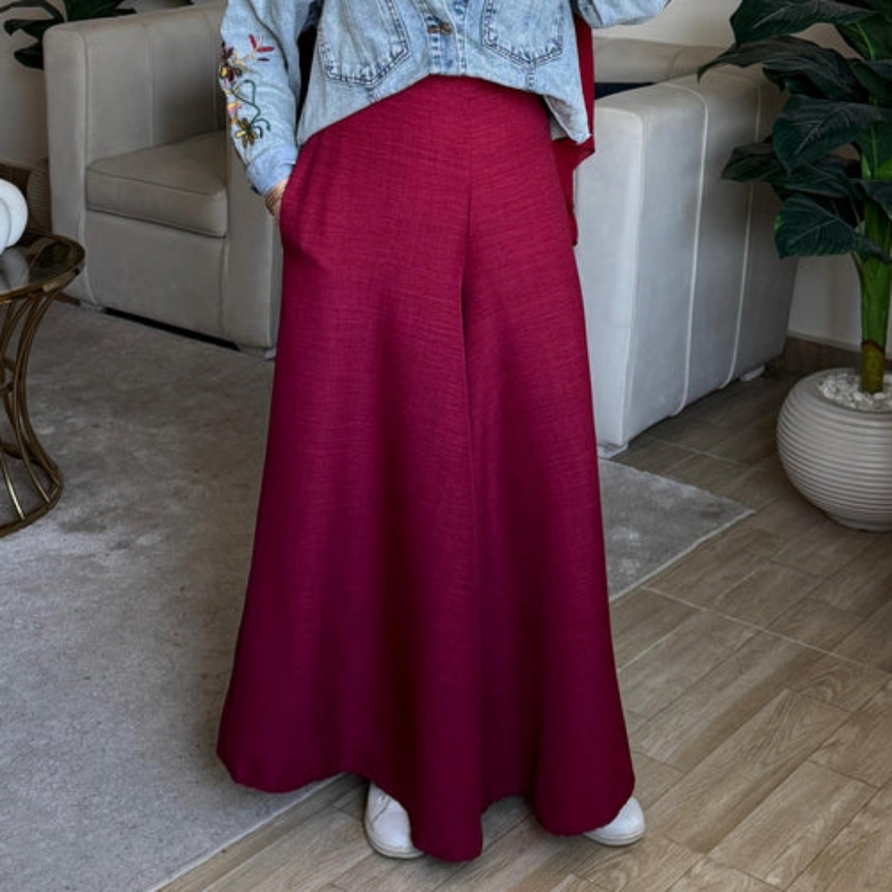 Red Maxi Skirt with Denim Jacket